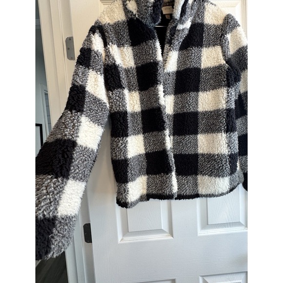 Knox Rose Jacket Womens Medium Black White Buffalo Plaid Sherpa Collared Pocket - Picture 2 of 11